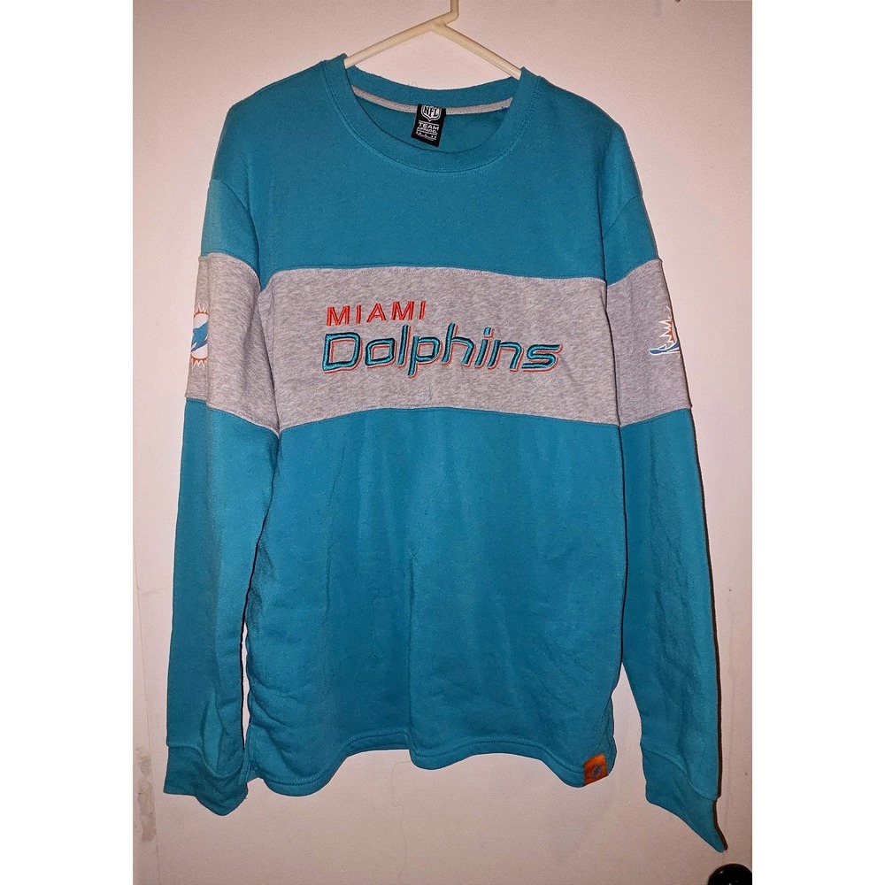 NFL Team Apparel Miami Dolphins Aqua Gray Colorblock Sweatshirt Mens Large